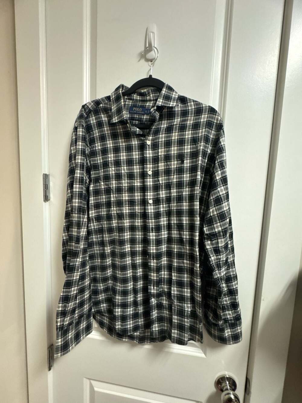 Polo Ralph Lauren Black and White Plaid Long Sleeve Button-Up Shirt, Size L